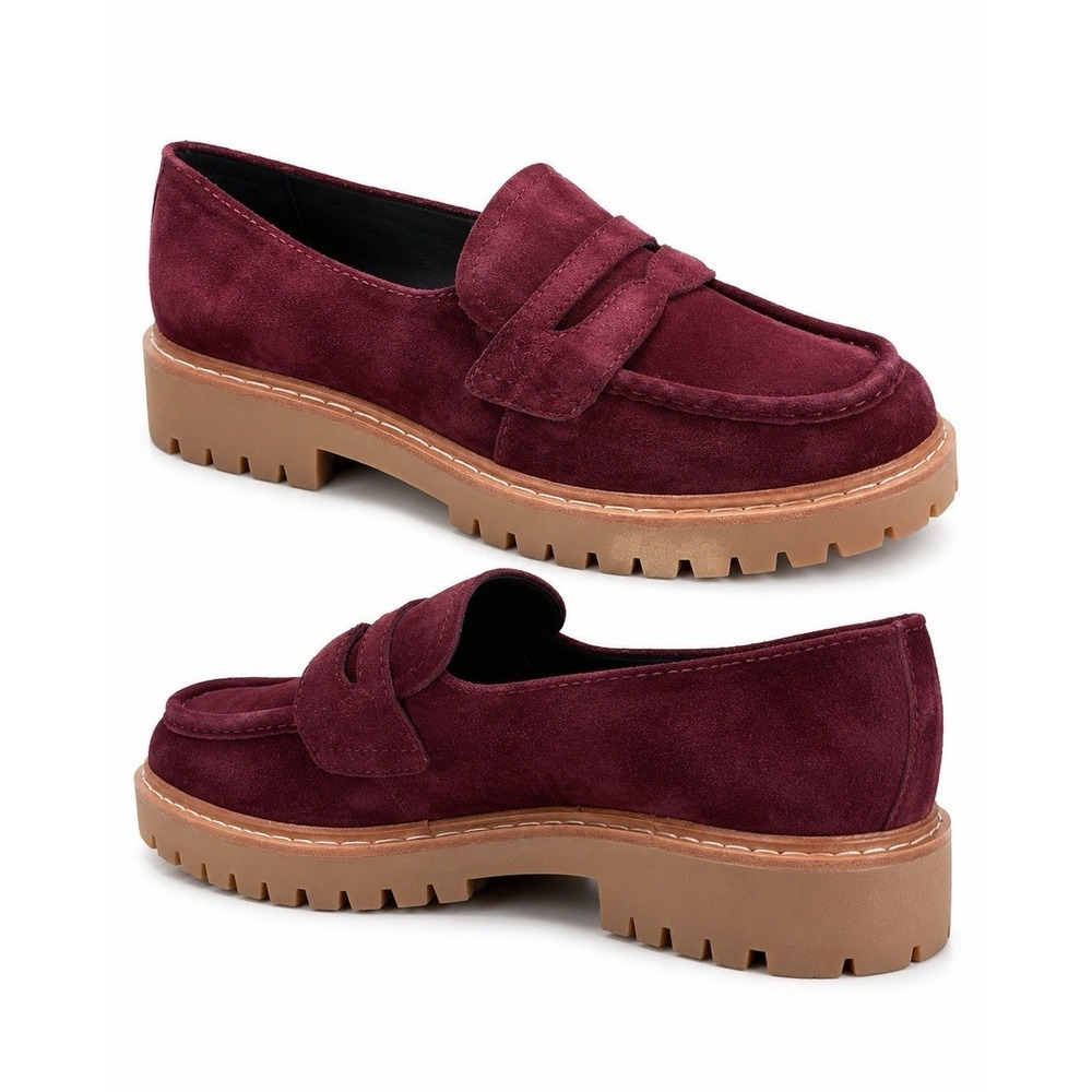 Marc Fisher Norton Burgundy Suede Lug Sole Penny Loafers Women 8.5M NIB Preppy